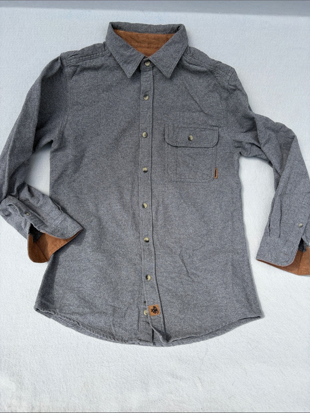 Legendary Whitetails Men's Gray Button-Down Shirt with Brown Contrast